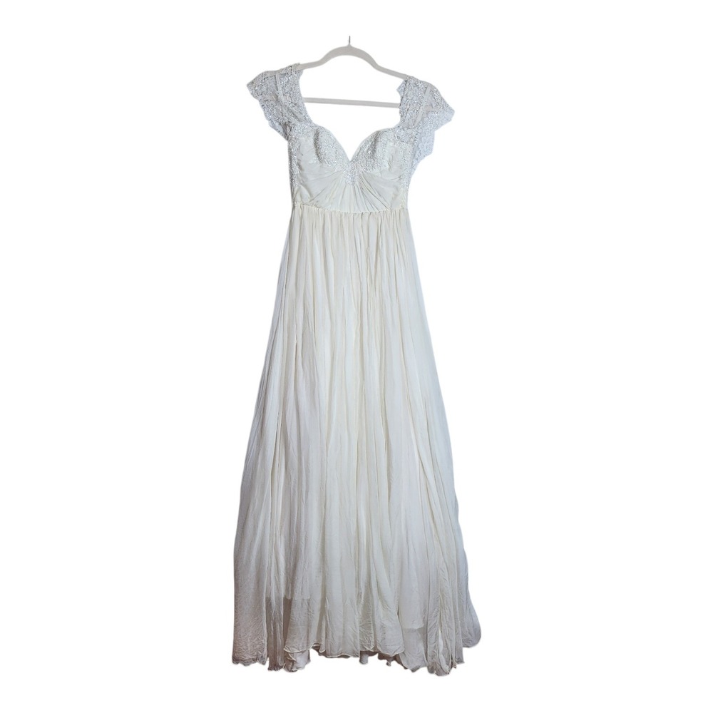 Sarah Seven Bridal Gown Cream Lace Sequin Sweetheart Pleated Wedding Dress 10